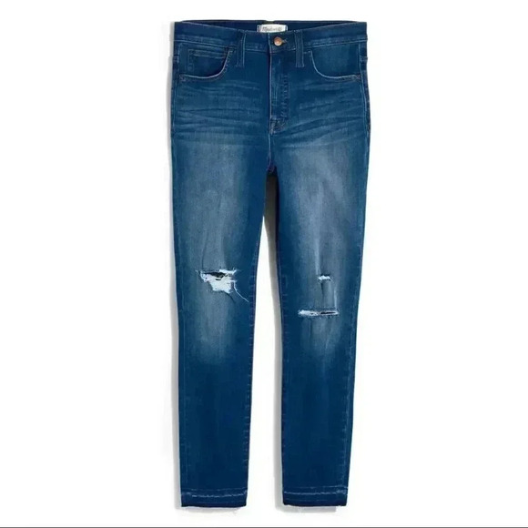 Madewell Distressed 10" High Waist Crop Skinny Jeans K9923 - Blue Wash - - Picture 8 of 8